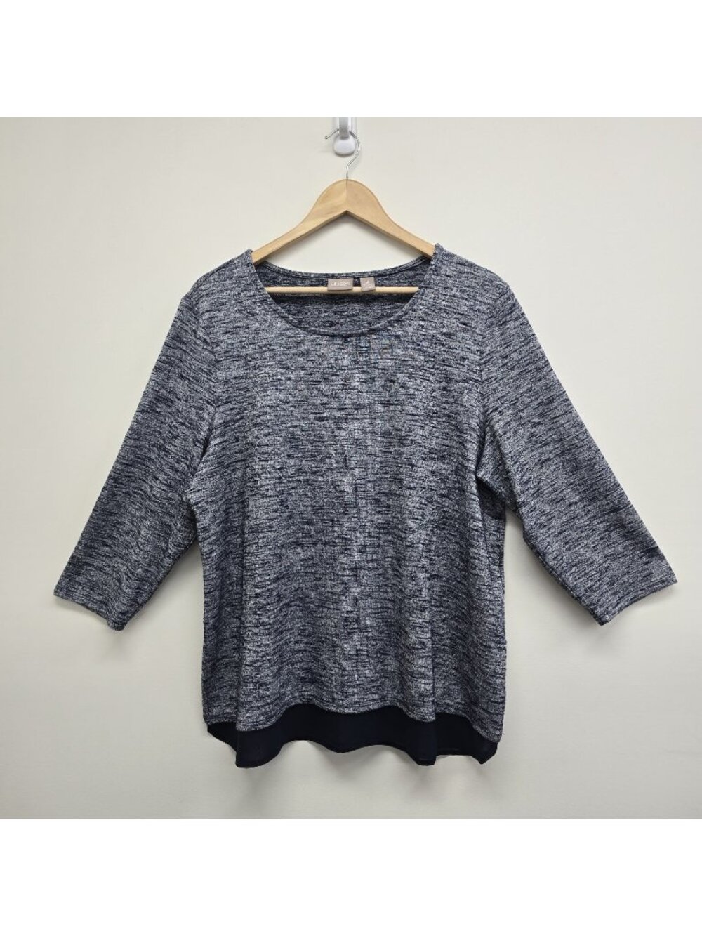 Chicos 3/4 Sleeve Layered Look Blouse Top Chicos Size 3 US Size XL Metallic Blue
